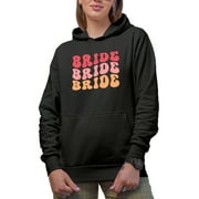 Bride, Wedding Day, Bridal Shower, Engagement or Fiancee Themed, Groovy Retro Wavy Text Merch Gift, Black Hooded Sweatshirt or Hoodie, Small