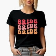 Bride, Wedding Day, Bridal Shower, Engagement or Fiancee Themed, Groovy Retro Wavy Text Merch Gift, Black T-Shirt, Small