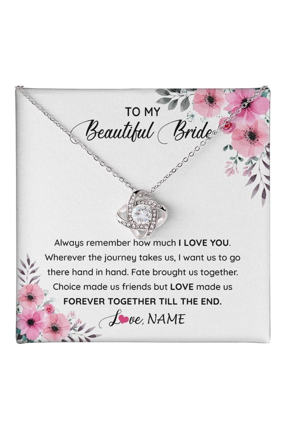 Bride Wedding Day Necklace, White Love Knot Necklace