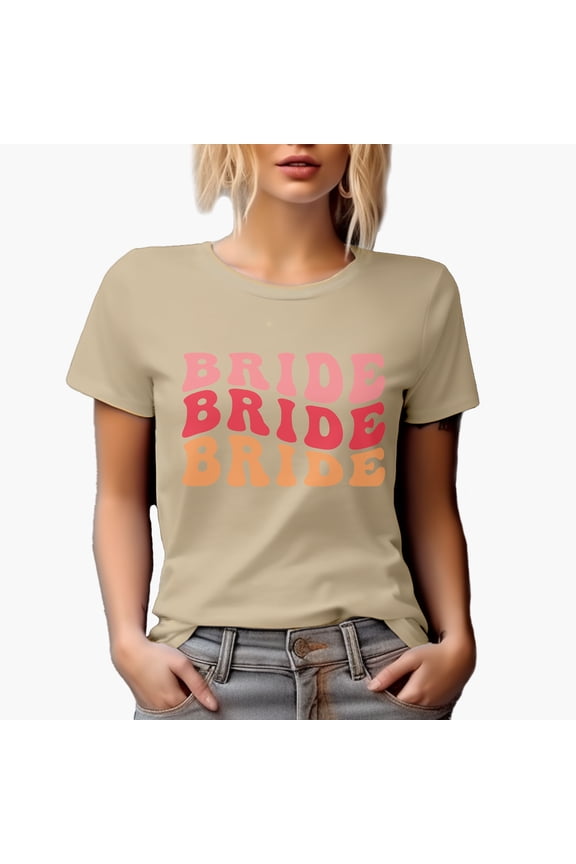 Bride, Wedding, Fiancee, Bride-To-Be or Bridal Shower Themed, Groovy Retro Wavy Text Merch Gift, Tan T-Shirt, Medium