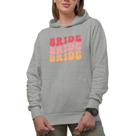 Bride, Wedding, Fiancee or Bridal Shower Themed, Groovy Retro Wavy Text Merch Gift, Heather Grey Hooded Sweatshirt or Hoodie, 3XL