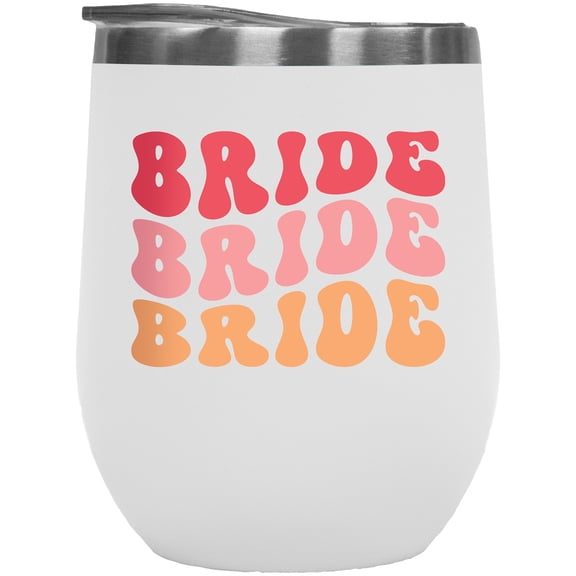 Bride, Wedding, Fiancee or Bridal Shower Themed, Groovy Retro Wavy Text Merch Gift, White 12oz Wine Tumbler