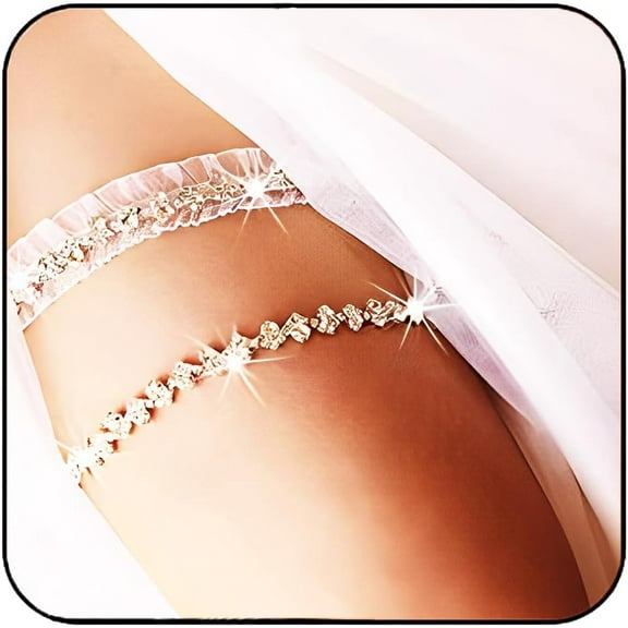 Bride Wedding Garter White Lace Garter Crystal Garters Rhinestone Stretch Leg Garter Set Bridal Accessories for Women