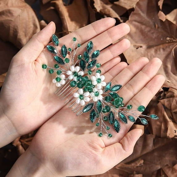 Bride Wedding Hair Comb Pearl Flower Hair Piece Rhinestone Bridal Hair Accessories for Women HC034 (Gold)