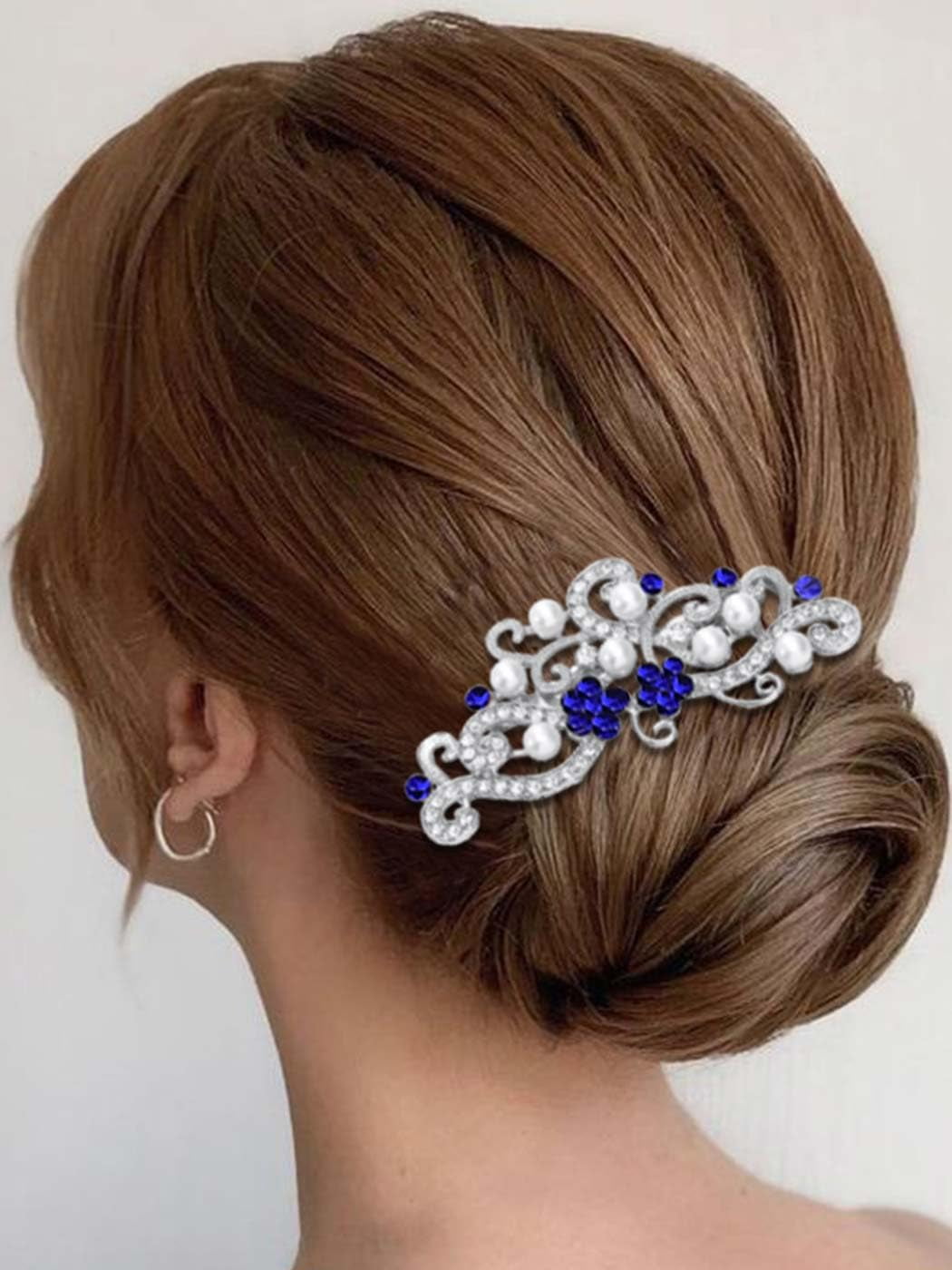 Bride Wedding Hair Comb Rhinestones Bridal Hair Accessories Pearl Hair Piece Decorative Hair Clip for Women and Girls(Rose Gold)