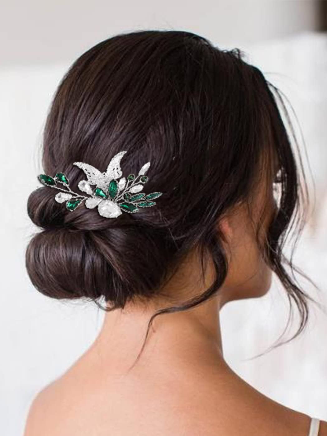 Mint Green Crystal Hair Piece – Bridal Wedding Headpiece – Silver Hair Accessory