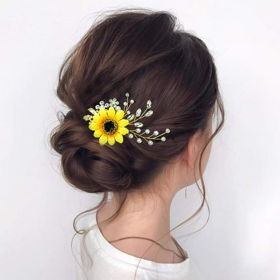 Bride Wedding Hair Comb Sunflower Bridal Side Comb Crystal Hair Accessories for Women and Girls (Gold)