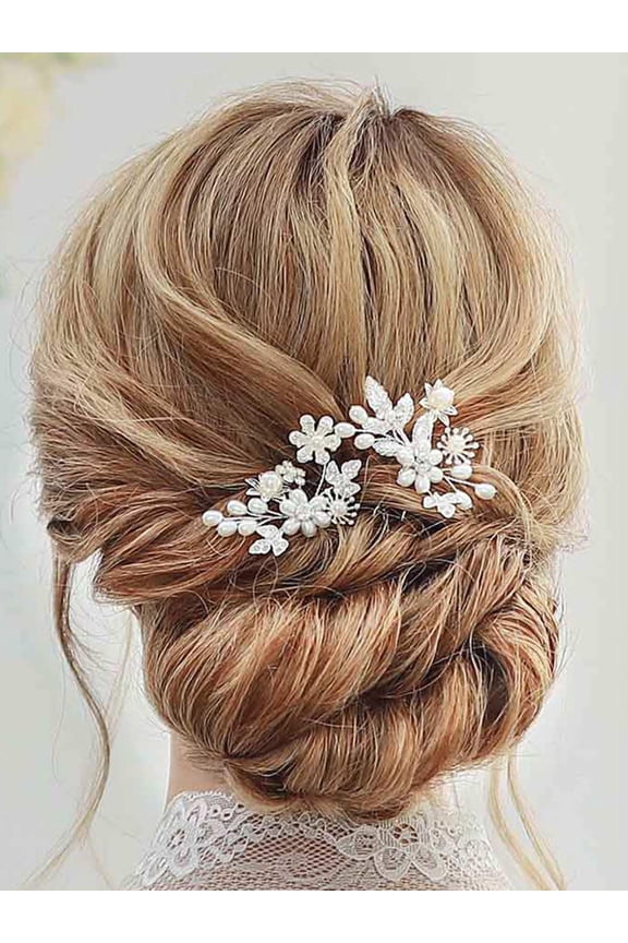 Bride Wedding Hair Pin Pearl Leaf Hair Piece Silver Crystal Bridal Hair Accessories Flower Wedding Hair Clip for Women and Girls