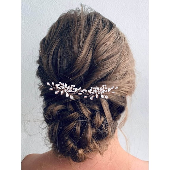Bride Wedding Hair Pins Clip Crystal Pearl Hair Sets Jewelry Bridal Hair pieces Headpieces Decorative Hair Accessories for Women and Girls (Pack of 2) (C-RG)