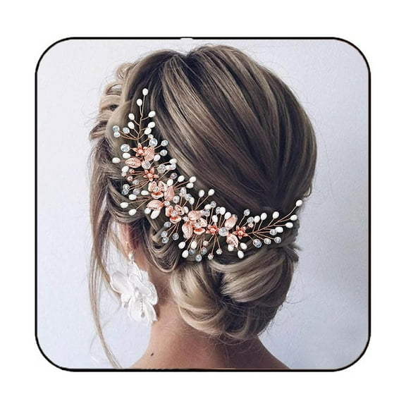 Bride Wedding Hair Vine Silver Flower Leaf Bridal Headpieces Pearl Hair Accessories for Women and Girls