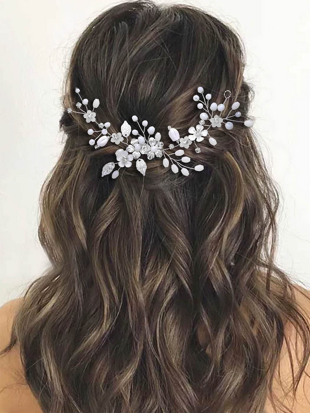 Bride Wedding Hair Vine Silver Flower Leaf Headpieces Opal  display picture 1