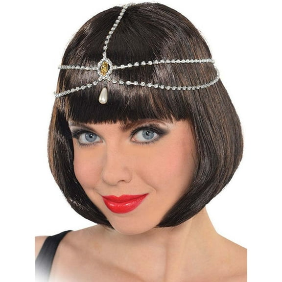 Bride Wedding Head Chain Jewelry Crystal Pendant Head Chain Headbands Pearl Water Drop Headpiece 1920s Festival Prom Hair Accessories for Women and Girls