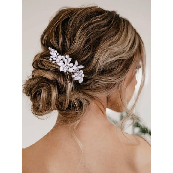 Bride Wedding Headband Silver Crystal Hair Vine Flower Hair Piece Leaf Pearl Hair Jewelry Braid Headpieces Bridal Hair Accessories for Women and Girls