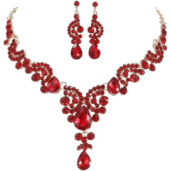 Bride Wedding Jewelry Sets Crystal Bridal Necklace Earrings Set Rhinestone Choker Necklace Prom Costume Jewelry for Women and Brides