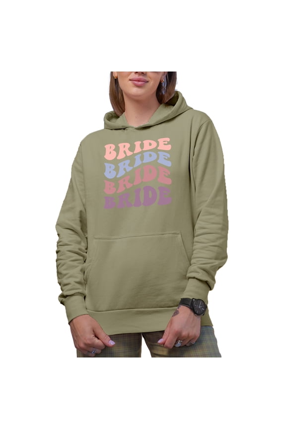 Bride, Wedding, Marriage, Engagement, Bridal Shower or Fiancee Themed, Groovy Retro Wavy Text Merch Gift, Sand Hooded Sweatshirt or Hoodie, 3XL
