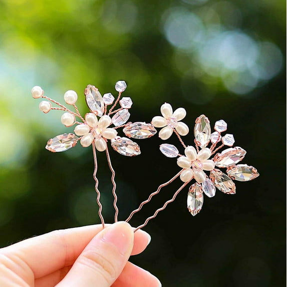 Bride Wedding Pearl Hair Pins Flower Hair Piece Rhinestone Bridal Hair Accessories for Women HP065 (Silver)