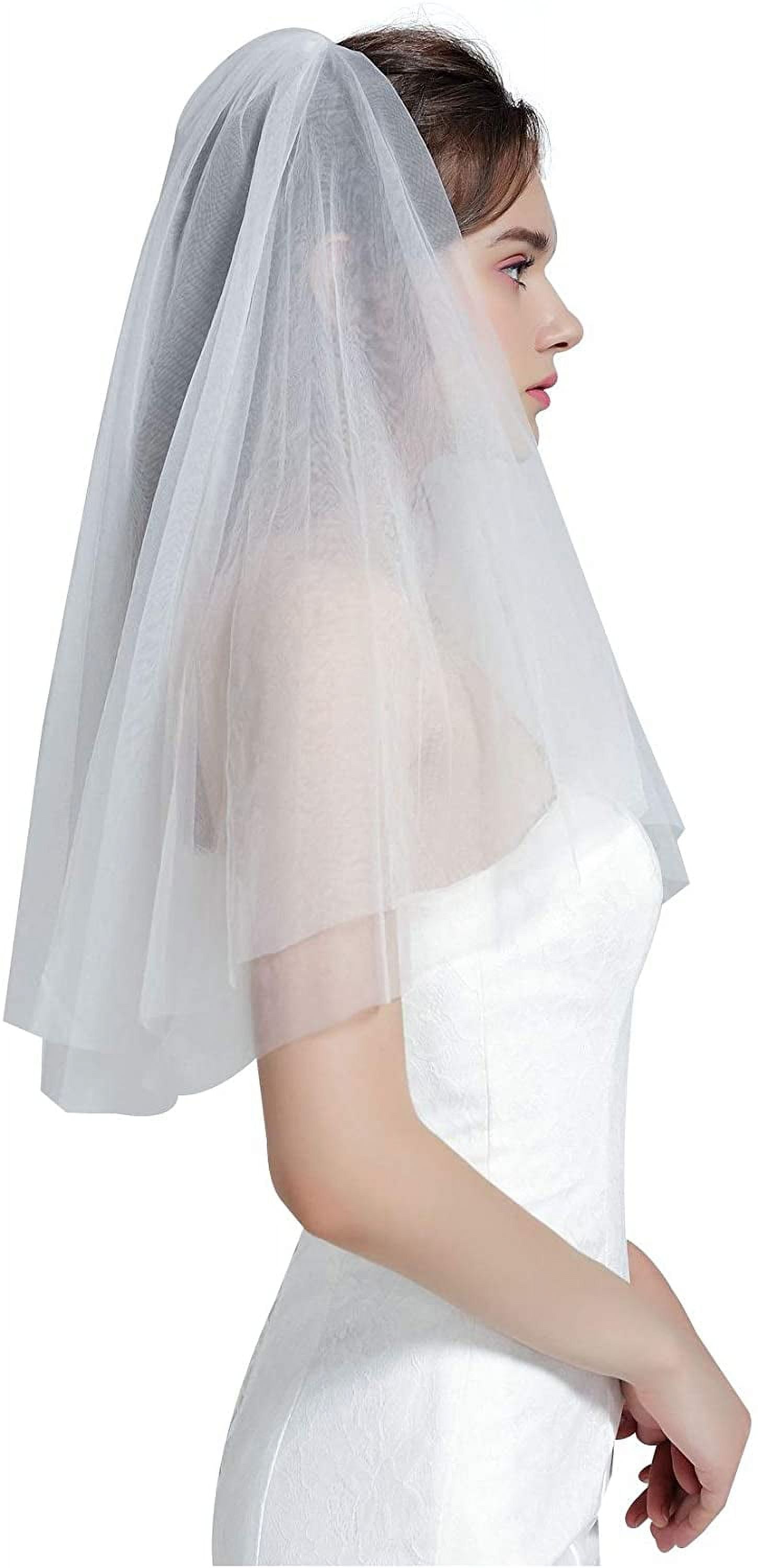 Bride Wedding Veil 2 Tier, Bridal Veil Women's Simple Tulle Short
