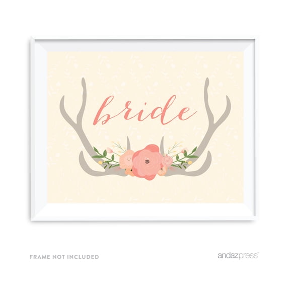 Koyal Wholesale Woodland Deer Bride Wedding Sign 8.5x11 Floral Rustic Party Decor