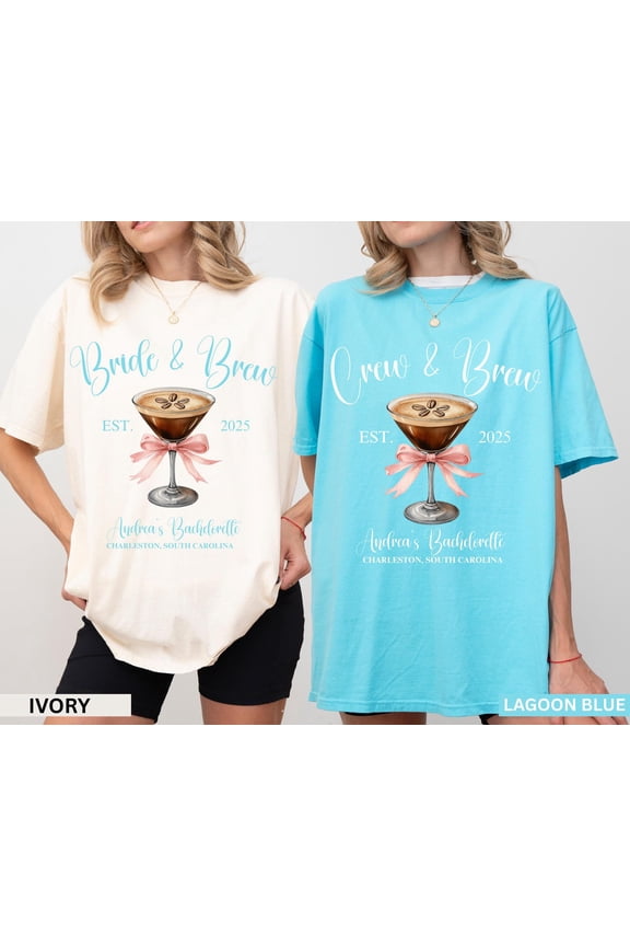 Bride and Brew Bachelorette Shirt for Coffee Party, Name and Year Tee for Bride and Crew Matching Outfit,Charleston Bride