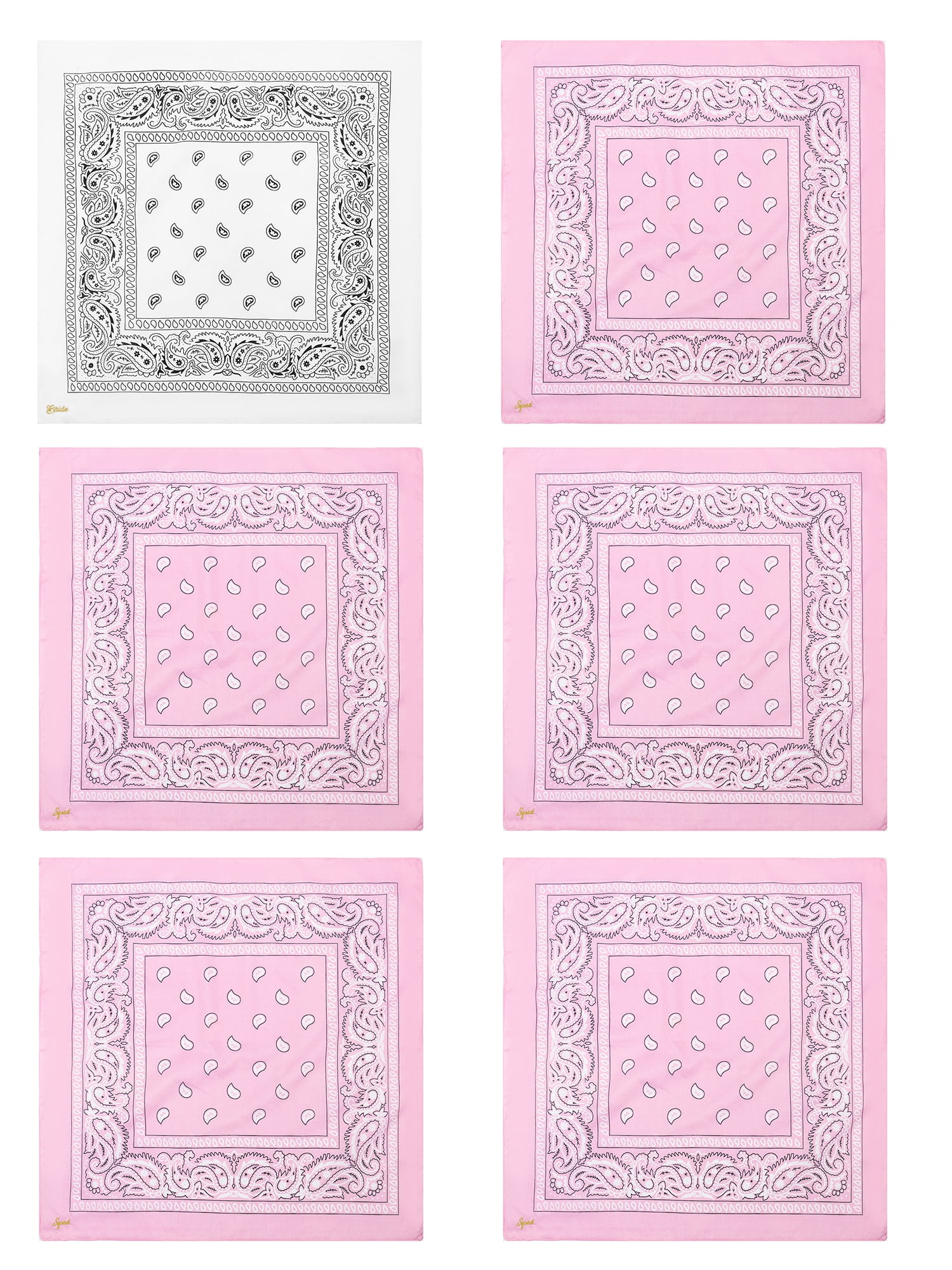 Bride and Bridesmaid Bandana Set, White and Pink, 6 pieces by Trimmings