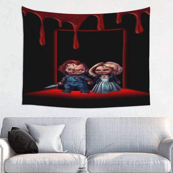 Bride of Chucky And Tiffany Art Tapestry Wall Art Poster Tapestry Gifts Bedroom Prints Home Decor Hanging Picture Painting Tapestries 29x37in