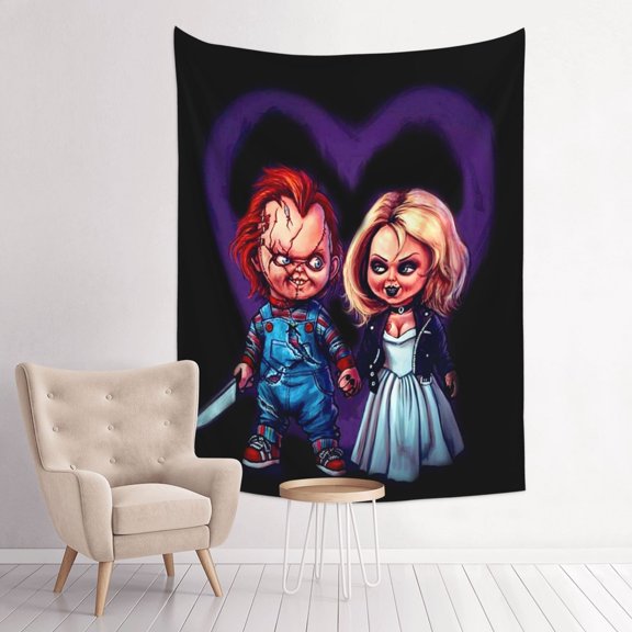 Bride of Chucky And Tiffany Art Tapestry Wall Art Poster Tapestry Gifts Bedroom Prints Home Decor Hanging Picture Painting Tapestries 29x37in
