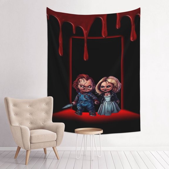 Bride of Chucky And Tiffany Art Tapestry Wall Art Poster Tapestry Gifts Bedroom Prints Home Decor Hanging Picture Painting Tapestries 29x37in