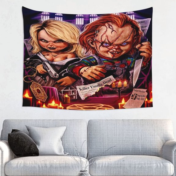Bride of Chucky And Tiffany Art Tapestry Wall Art Poster Tapestry Gifts Bedroom Prints Home Decor Hanging Picture Painting Tapestries 29x37in