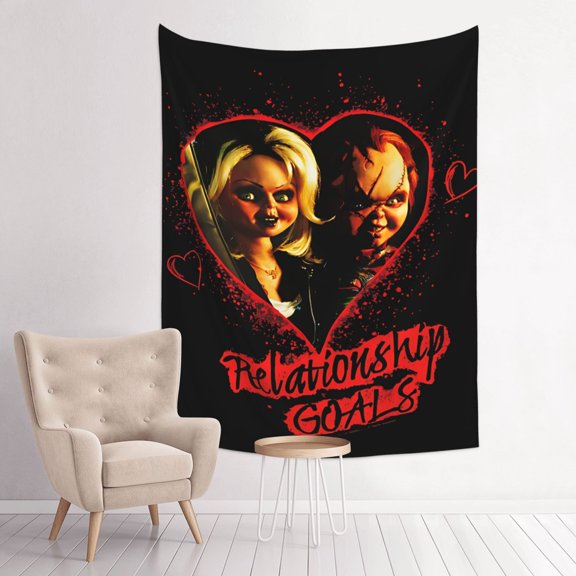 Bride of Chucky And Tiffany Art Tapestry Wall Art Poster Tapestry Gifts Bedroom Prints Home Decor Hanging Picture Painting Tapestries 29x37in
