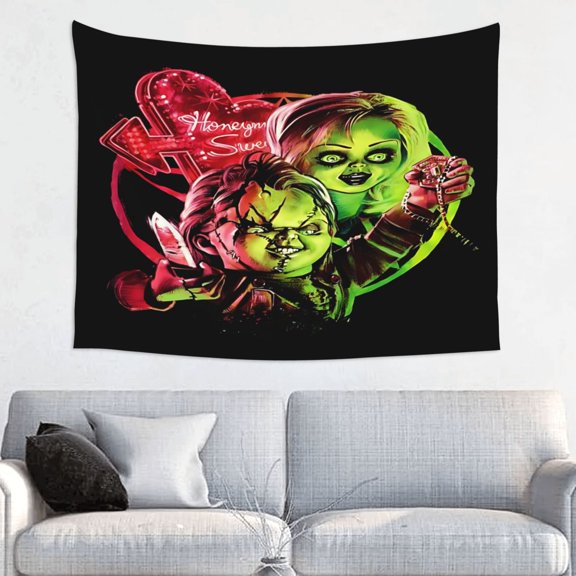 Bride of Chucky And Tiffany Art Tapestry Wall Art Poster Tapestry Gifts Bedroom Prints Home Decor Hanging Picture Painting Tapestries 29x37in