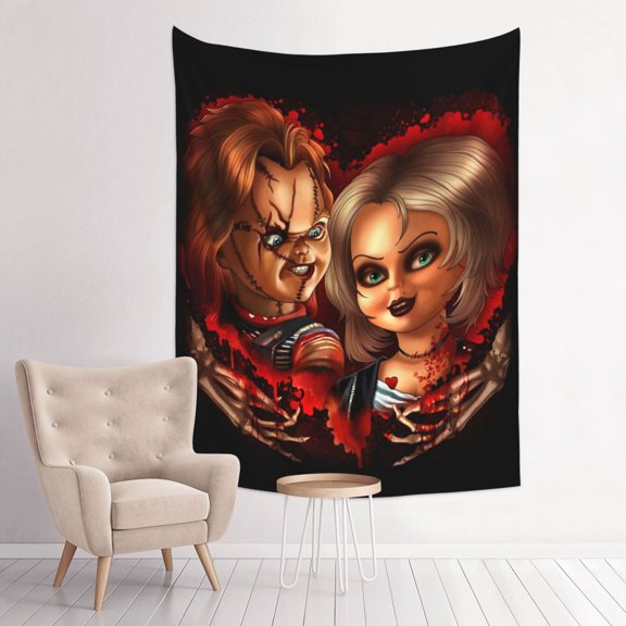 Bride of Chucky And Tiffany Art Tapestry Wall Art Poster Tapestry Gifts Bedroom Prints Home Decor Hanging Picture Painting Tapestries 29x37in
