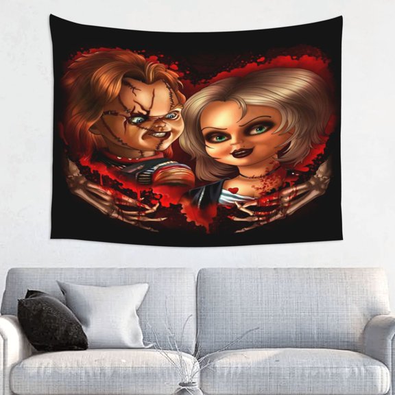 Bride of Chucky And Tiffany Art Tapestry Wall Art Poster Tapestry Gifts Bedroom Prints Home Decor Hanging Picture Painting Tapestries 29x37in