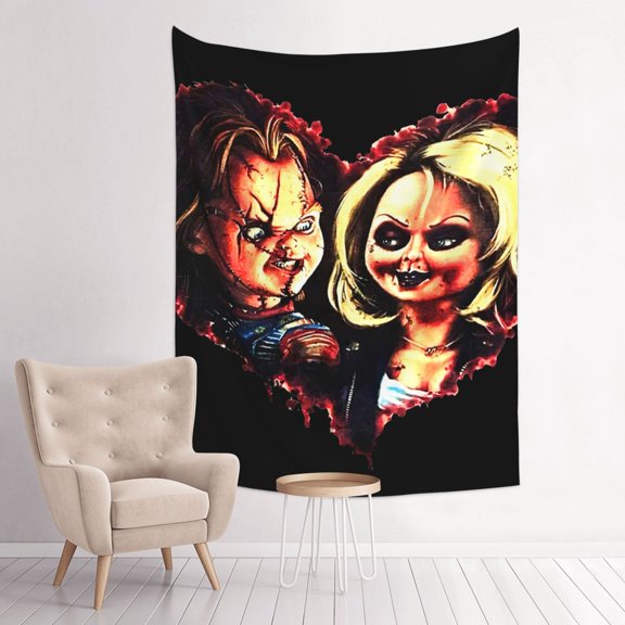 Bride of Chucky And Tiffany Art Tapestry Wall Art Poster Tapestry Gifts Bedroom Prints Home Decor Hanging Picture Painting Tapestries 29x37in
