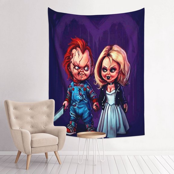 Bride of Chucky And Tiffany Art Tapestry Wall Art Poster Tapestry Gifts Bedroom Prints Home Decor Hanging Picture Painting Tapestries 29x37in