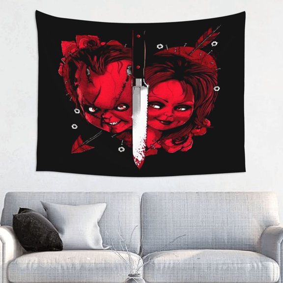 Bride of Chucky And Tiffany Art Tapestry Wall Art Poster Tapestry Gifts Bedroom Prints Home Decor Hanging Picture Painting Tapestries 29x37in