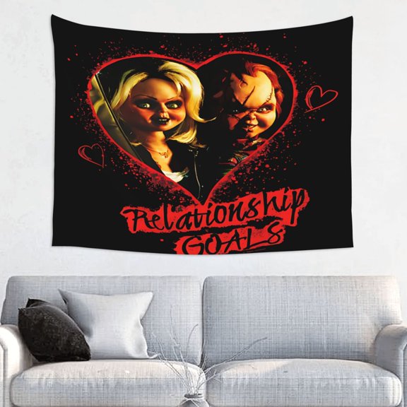 Bride of Chucky And Tiffany Art Tapestry Wall Art Poster Tapestry Gifts Bedroom Prints Home Decor Hanging Picture Painting Tapestries 29x37in