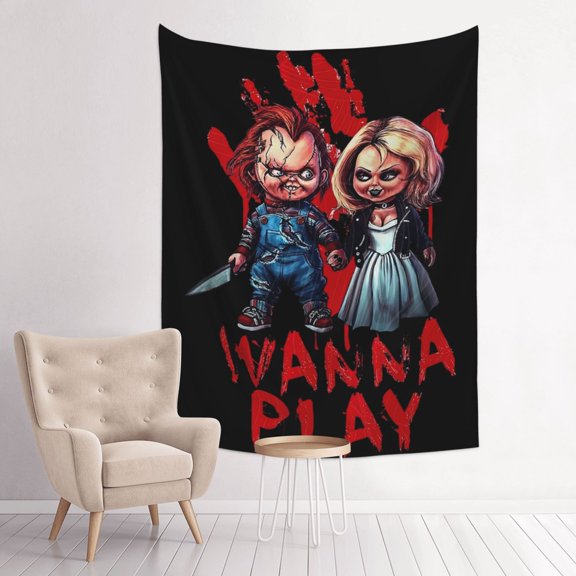 Bride of Chucky And Tiffany Art Tapestry Wall Art Poster Tapestry Gifts Bedroom Prints Home Decor Hanging Picture Painting Tapestries 29x37in