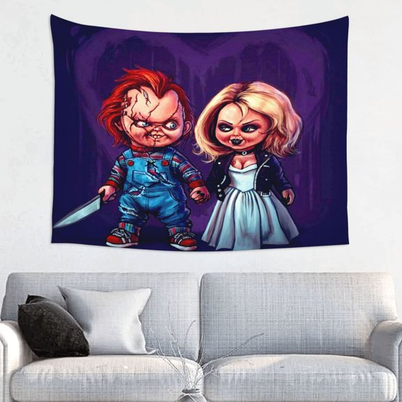 Bride of Chucky And Tiffany Art Tapestry Wall Art Poster Tapestry Gifts Bedroom Prints Home Decor Hanging Picture Painting Tapestries 29x37in