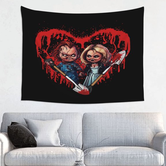Bride of Chucky And Tiffany Art Tapestry Wall Art Poster Tapestry Gifts Bedroom Prints Home Decor Hanging Picture Painting Tapestries 29x37in