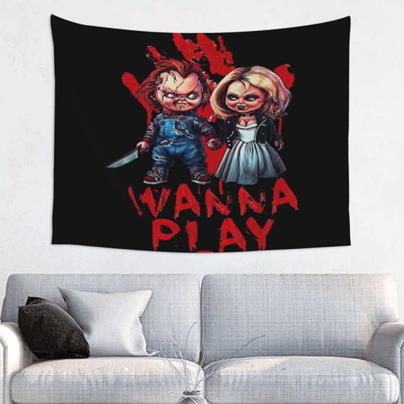 Bride of Chucky And Tiffany Art Tapestry Wall Art Poster Tapestry Gifts Bedroom Prints Home Decor Hanging Picture Painting Tapestries 29x37in