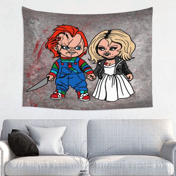 Bride of Chucky And Tiffany Art Tapestry Wall Art Poster Tapestry Gifts Bedroom Prints Home Decor Hanging Picture Painting Tapestries 29x37in