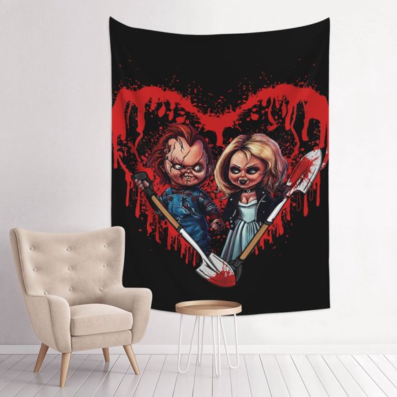 Bride of Chucky And Tiffany Art Tapestry Wall Art Poster Tapestry Gifts Bedroom Prints Home Decor Hanging Picture Painting Tapestries 29x37in