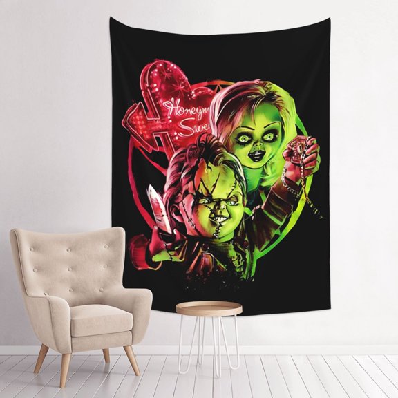 Bride of Chucky And Tiffany Art Tapestry Wall Art Poster Tapestry Gifts Bedroom Prints Home Decor Hanging Picture Painting Tapestries 29x37in