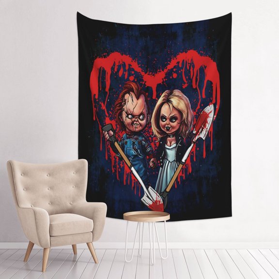 Bride of Chucky And Tiffany Art Tapestry Wall Art Poster Tapestry Gifts Bedroom Prints Home Decor Hanging Picture Painting Tapestries 29x37in