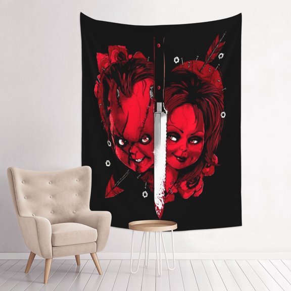 Bride of Chucky And Tiffany Art Tapestry Wall Art Poster Tapestry Gifts Bedroom Prints Home Decor Hanging Picture Painting Tapestries 29x37in