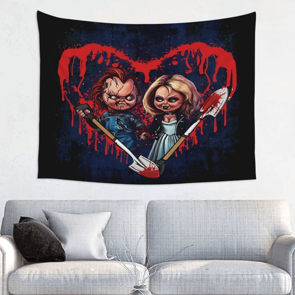 Bride of Chucky And Tiffany Art Tapestry Wall Art Poster Tapestry Gifts Bedroom Prints Home Decor Hanging Picture Painting Tapestries 29x37in