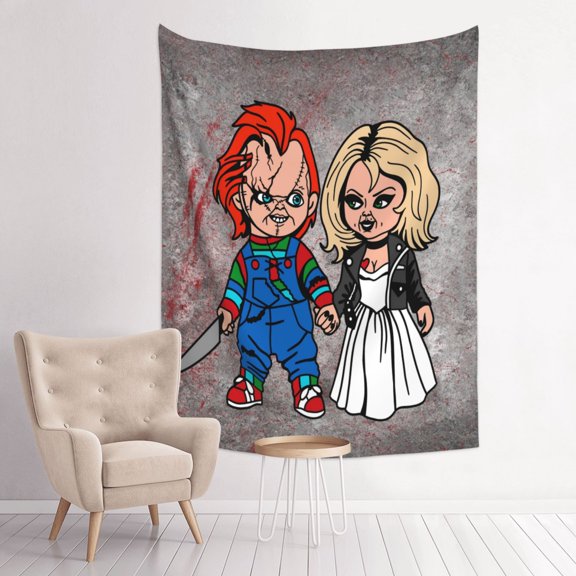 Bride of Chucky And Tiffany Art Tapestry Wall Art Poster Tapestry Gifts Bedroom Prints Home Decor Hanging Picture Painting Tapestries 29x37in