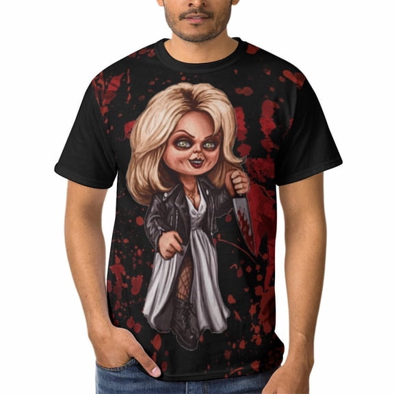 Bride of Chucky Mens T-Shirt Short-Sleeved Shirts Round Neck Summer Tees Blouse for Outdoor S