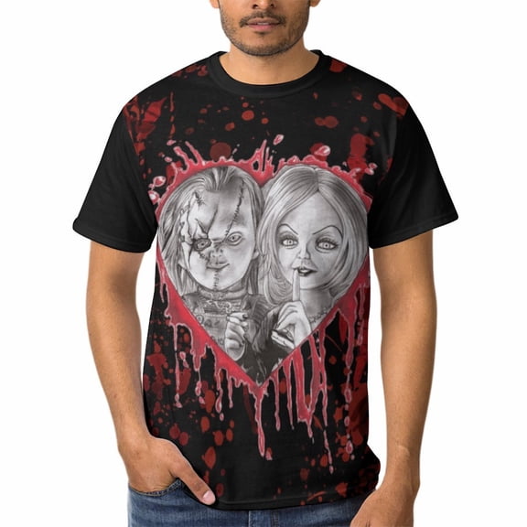 Bride of Chucky Mens T-Shirt Short-Sleeved Shirts Round Neck Summer Tees Blouse for Outdoor S