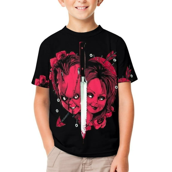 Bride of Chucky Unisex T-Shirt for Boys Girls Short Sleeve Sports Top Breathable Blouse 3D Prints Tee Shirts Casual Children Clothing 100CM